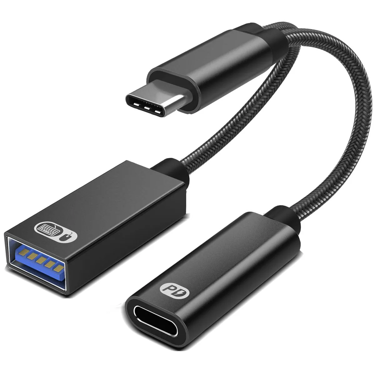  AKWOR USB C OTG Adapter 60W PD USB 3.0 Black — product photo