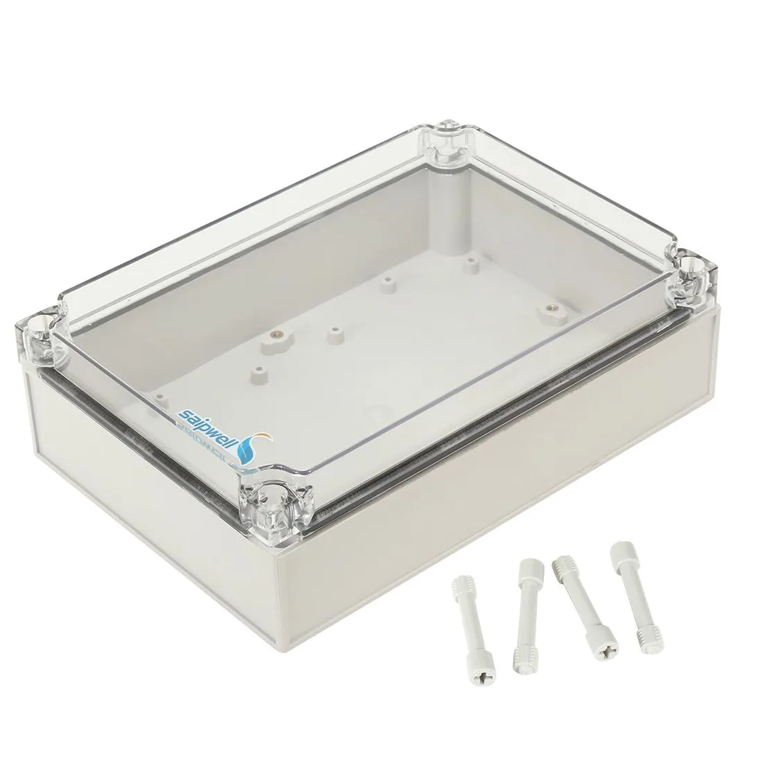 Light gray ABS junction box with transparent PC cover, rectangular 175 by 250 by 75 mm