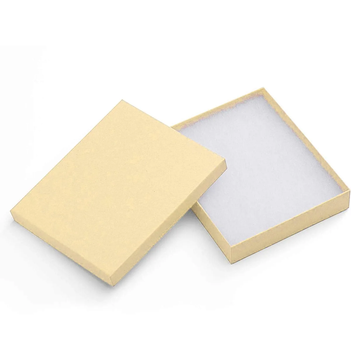 A stack of 42 kraft jewelry boxes with cotton-filled lids