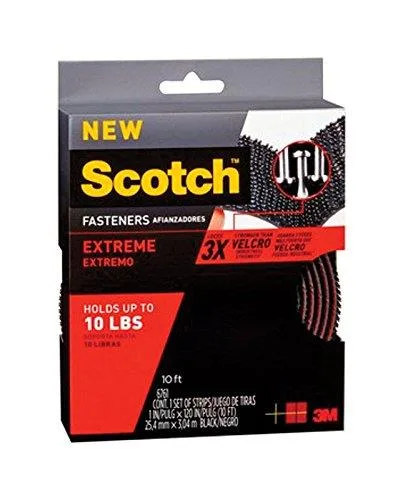 Black hook-and-loop fastener roll 10 ft long one inch wide with adhesive backing