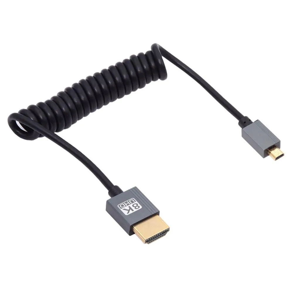 Fervit Fervit Micro HDMI-D to HDMI-A Coiled Cable 100cm 48Gbps 8K 60Hz 2.1 — product photo