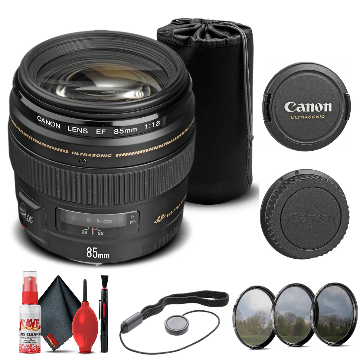 Canon Canon EF 85mm f/1.8 USM Lens + Filter Kit + Pouch Bundle — product photo