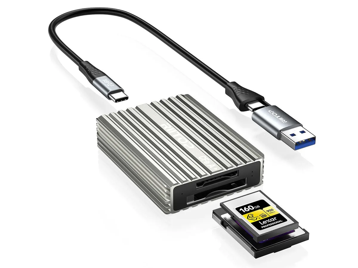 RIITOP RIITOP CFexpress Type B and Type A Dual-Slot Card Reader USB 3.2 Gen 2 10Gbps Gray — product photo