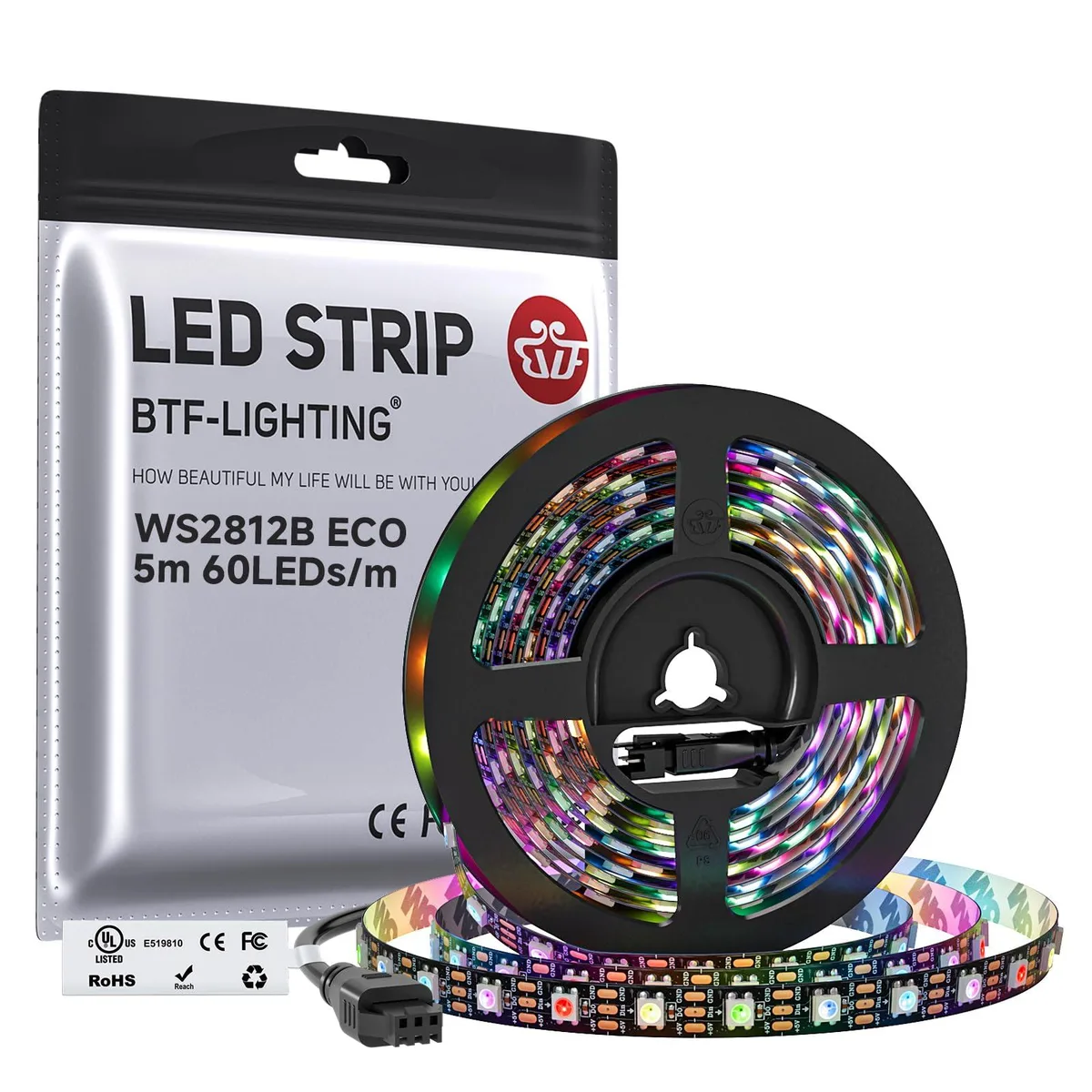 Black flexible LED strip 16.4ft 300 pixels 10mm wide IP30 5V 90W