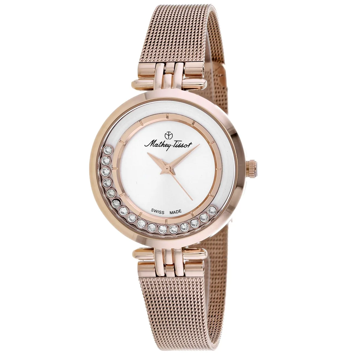 Stainless steel watch with silver dial and metal bracelet