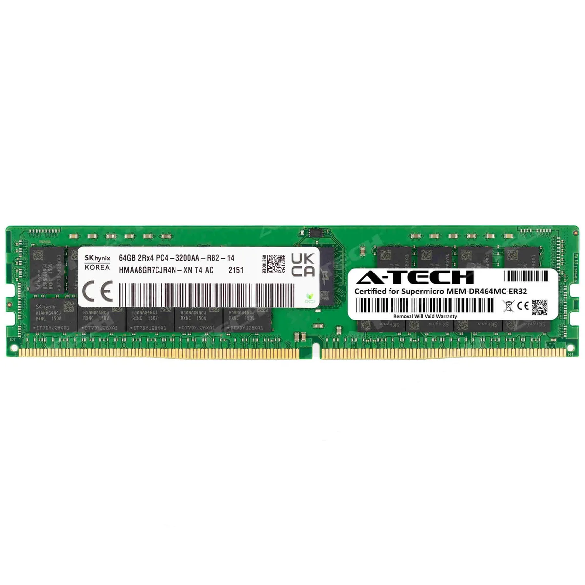 A-Tech A-Tech Supermicro Certified 64GB DDR4 3200MHz ECC RDIMM 2Rx4 server RAM — product photo