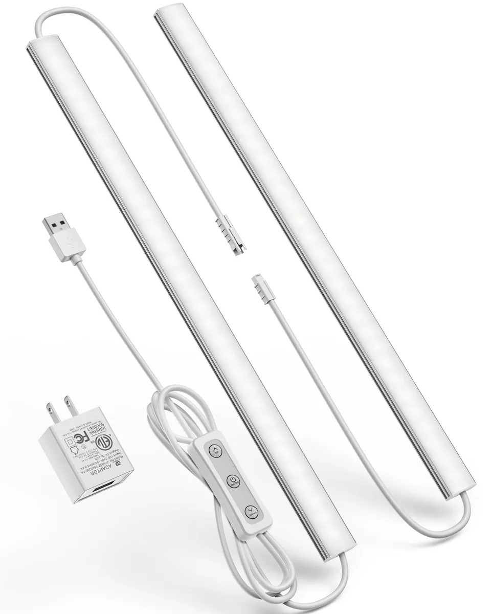 Two slim white LED bars 12 inches long with USB plug