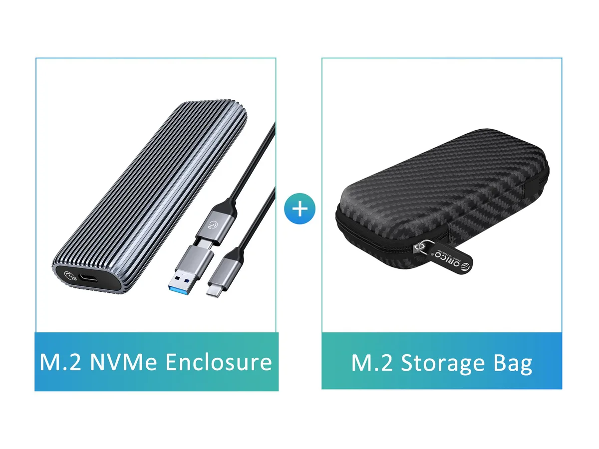 Orico Orico M.2 SATA drive enclosure USB 3.1 Type-C 10Gbps up to 4TB aluminium cooling vest C to C/A cable — product photo