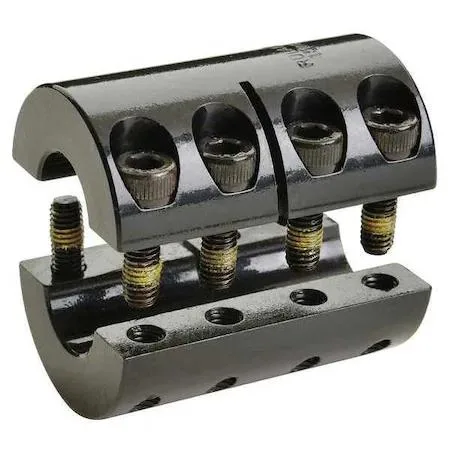 Two-piece carbon steel coupling with 25 mm round bores, 45 mm outside diameter, 75 mm length
