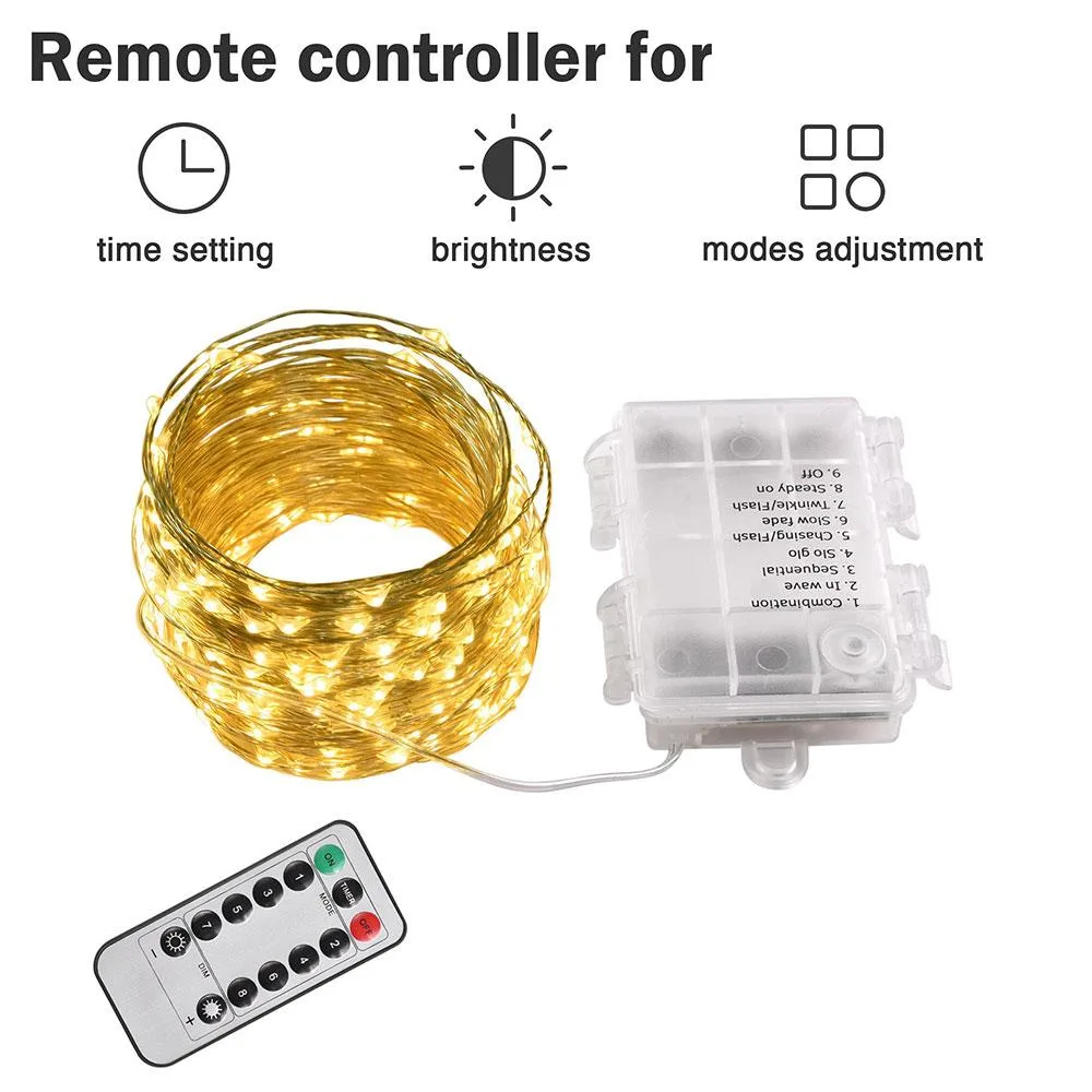 Yescom USA, Inc. Yescom USA, Inc. LED String Light 66ft 200 LED Battery Remote 8 Modes 3000K IP44 — product photo