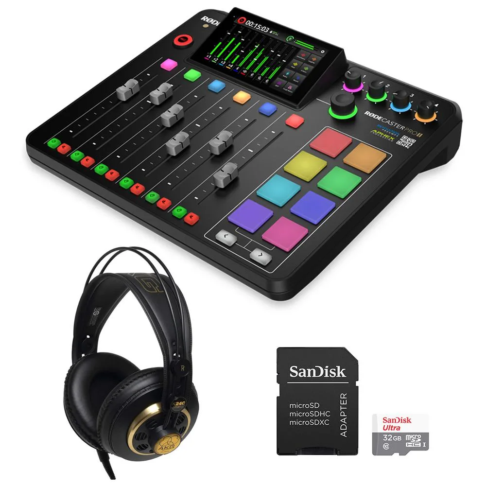 RODE Microphone RODE Microphone Rodecaster Pro II Bundle with AKG K240 Headphones and 32GB Memory Card — product photo