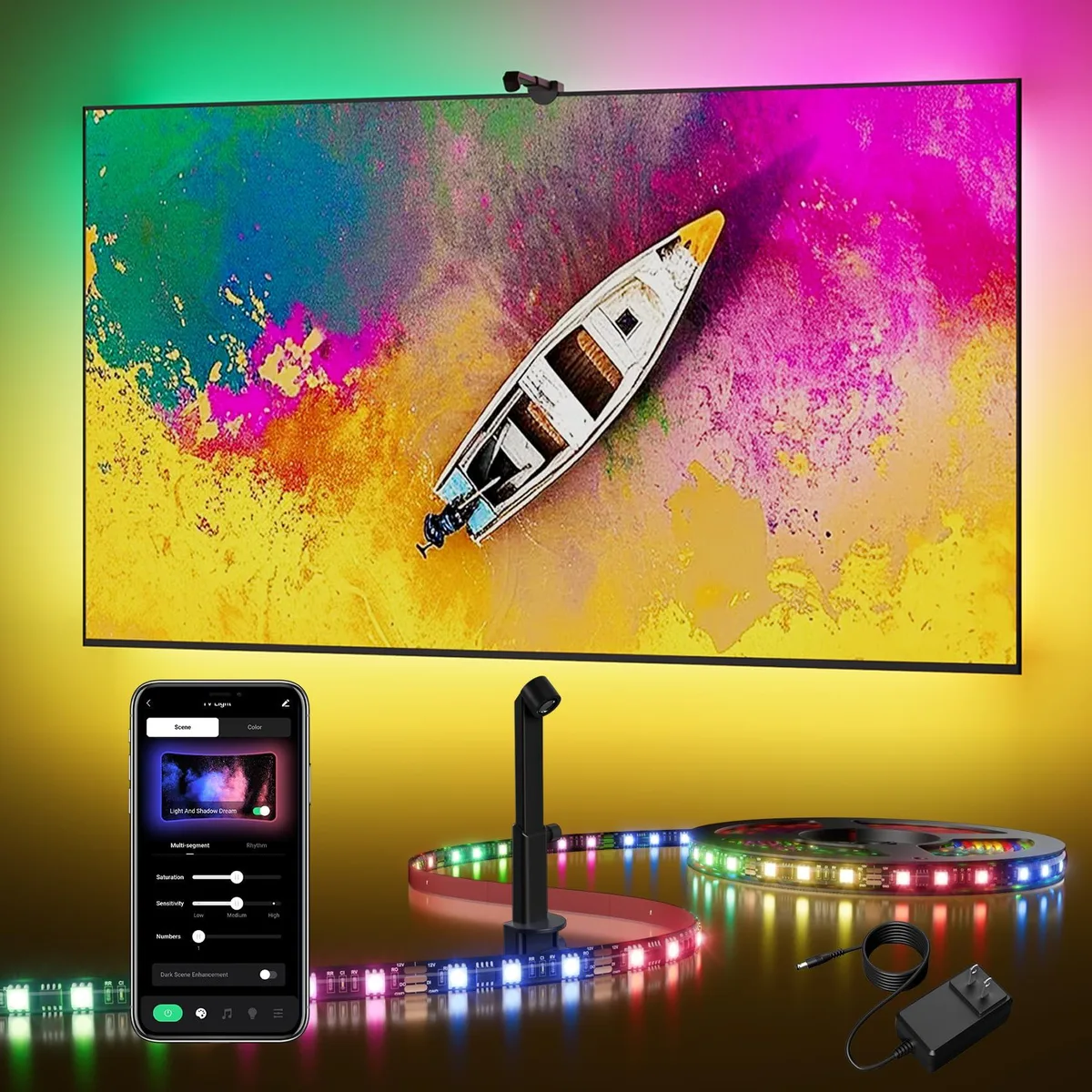 White LED strip kit with sensor module and 15ft cuttable lighting
