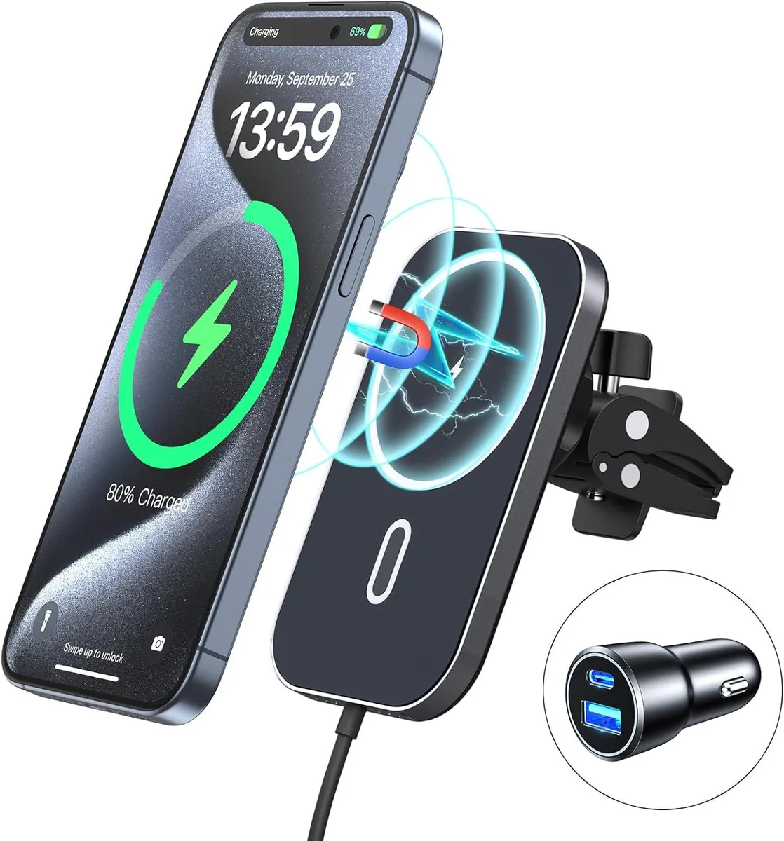 PISKEKAT PISKEKAT MagSafe Car Mount Charger With Adapter 2024 Upgraded Magnet — product photo