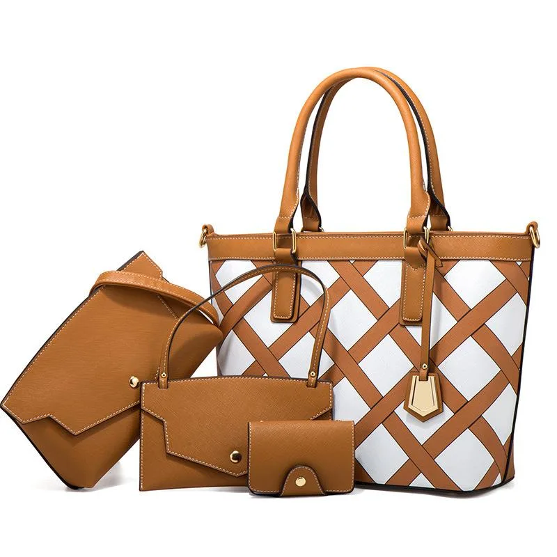 V7 V7 4-piece Brown PU Tote Bag Set — product photo
