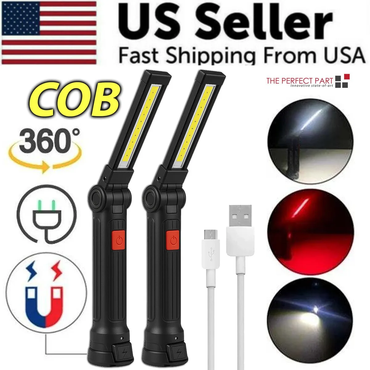 The Perfect Part The Perfect Part Rechargeable LED COB Flashlight 2-Pack Large — product photo