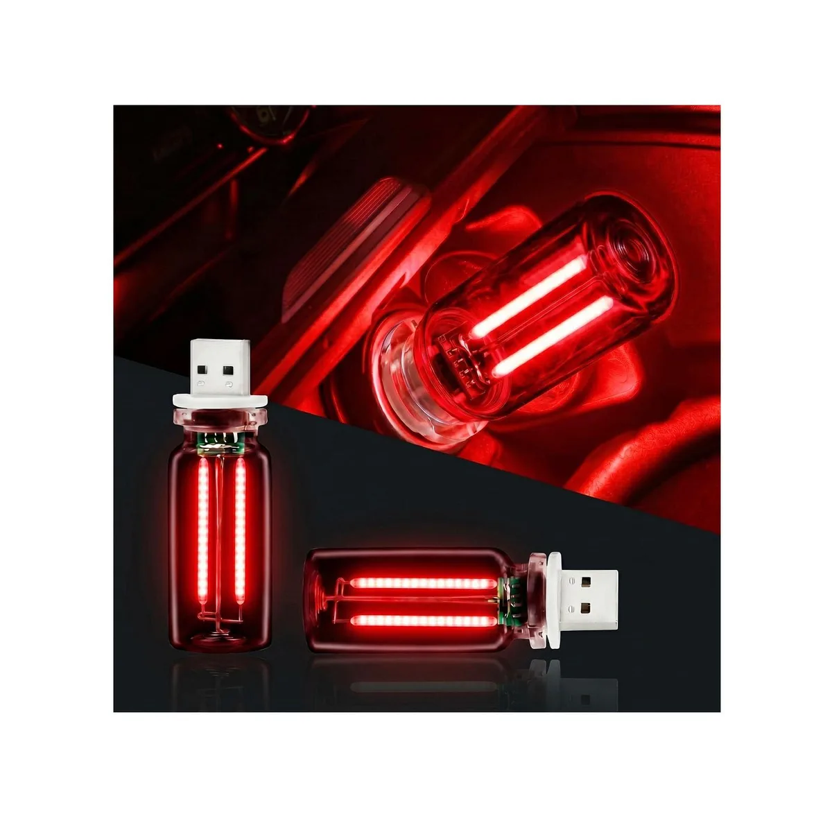  Car USB Night Light Bulb 2-Pack Red Automotive Specialty Lighting — product photo