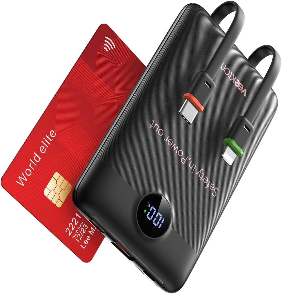 WOOJONG WOOJONG power bank with built-in Lightning and USB-C cables — product photo