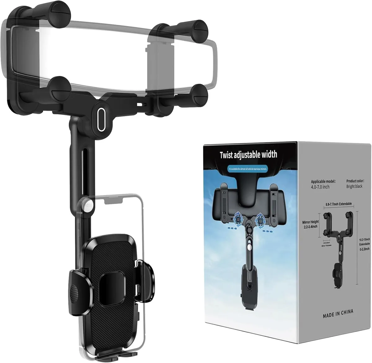 Keyence Keyence Rear View Mirror Phone Mount Rotatable Retractable 4-7 Inch — product photo