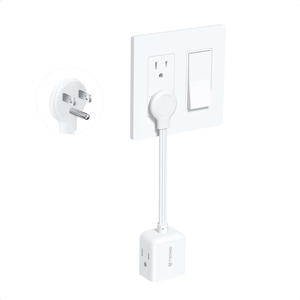 White flat outlet extender with short cord and three side outlets