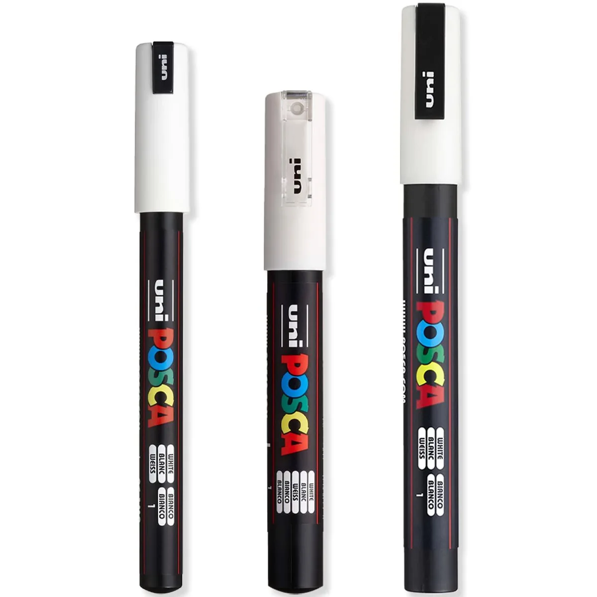  POSCA White Paint Marker Set PC-1MR PC-1M PC-3M Pack of 3 — product photo