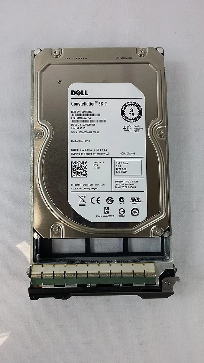 DELL DELL 91K8T 3 TB 7.2K RPM SAS 3.5" internal hard drive with tray — product photo