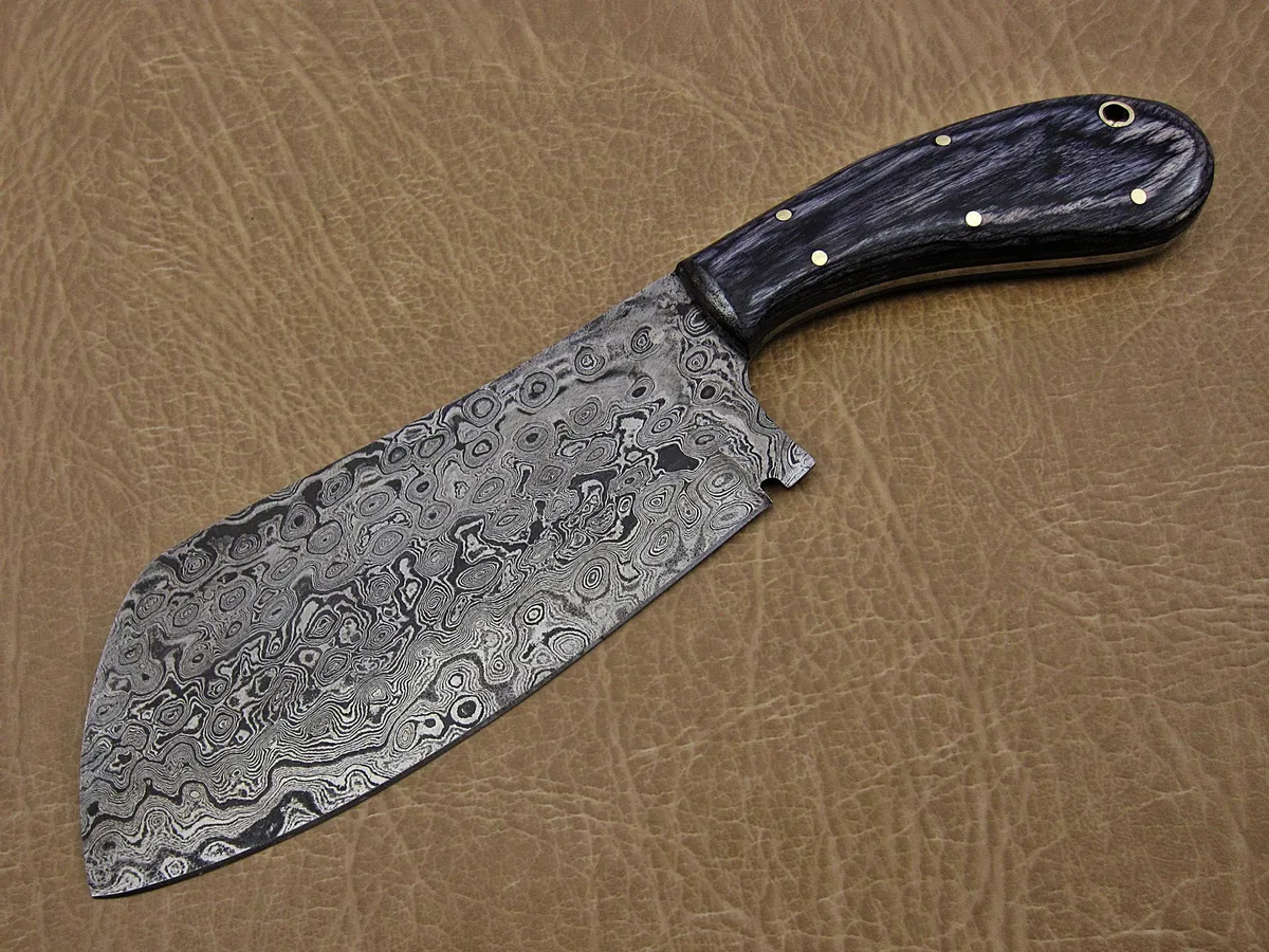 Damascus Depot Damascus Depot 9.5" Rain Drop Damascus Cleaver 2-Tone Wood 5.5" Edge — product photo