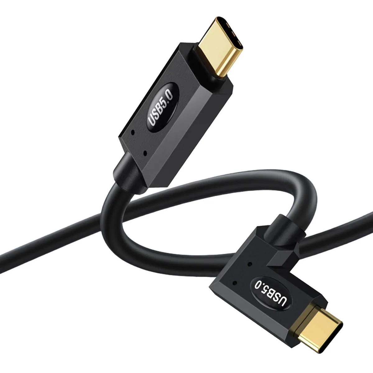 Right-angle USB-C cable, 2 ft, male-to-male, matte finish
