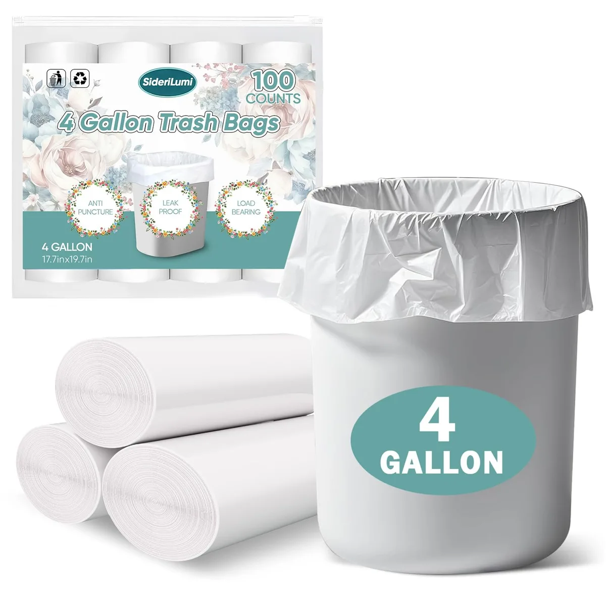 SideriLumi WL103-3.5K-SS-US 4 Gallon Garbage Bags 100 Count — product photo