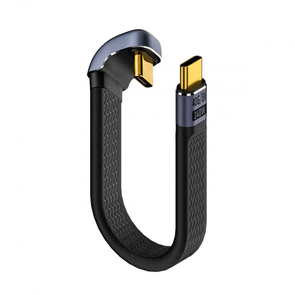 Flat USB-C to USB-C cable with opposite U-shaped angled connectors, 13cm