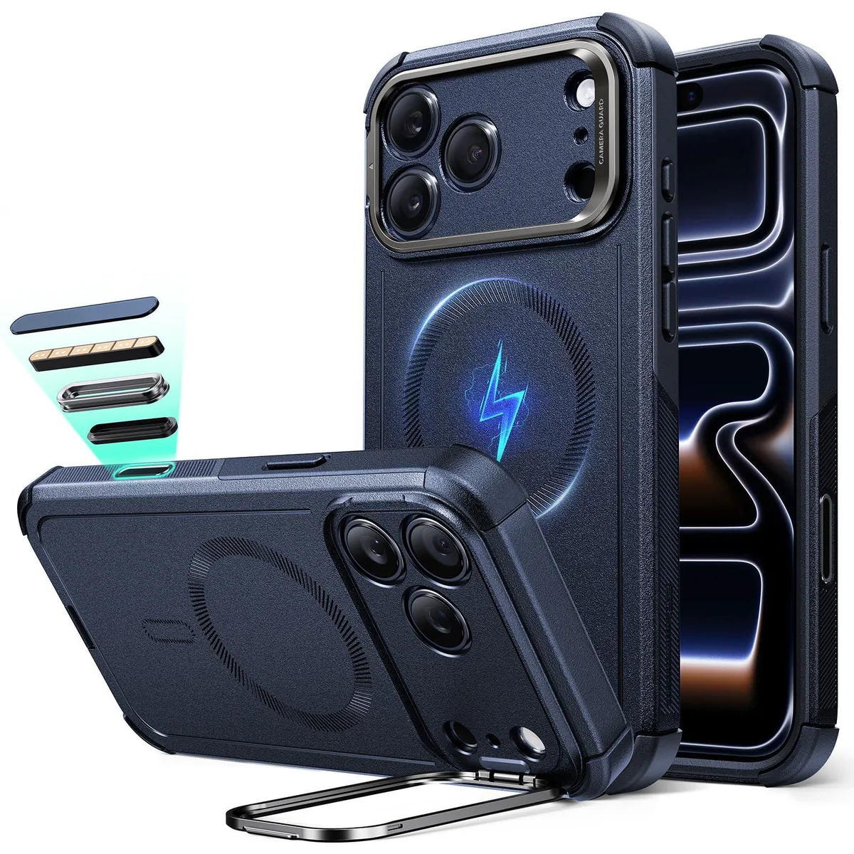  iPhone 17 Pro Phone Case Cyber Series Blue with Stand 23ft Drop Protection MagSafeCompatible — product photo