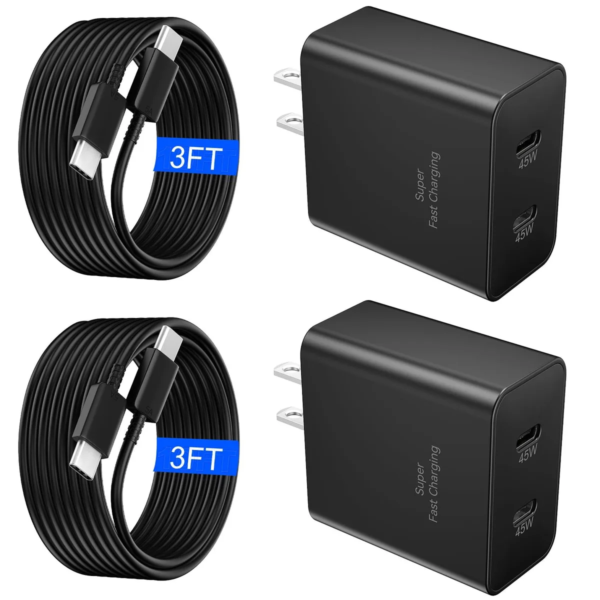 KEHIPI KEHIPI FC201 2-port 45W USB-C charger with 3ft cable — product photo
