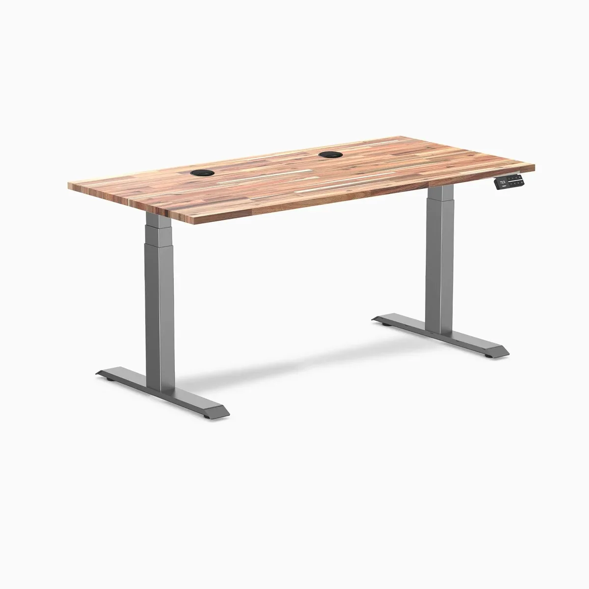 Desky Desky Dual Softwood Sit Stand Desk Acacia 60 x 30 inches Grommets Space Grey office furniture — product photo