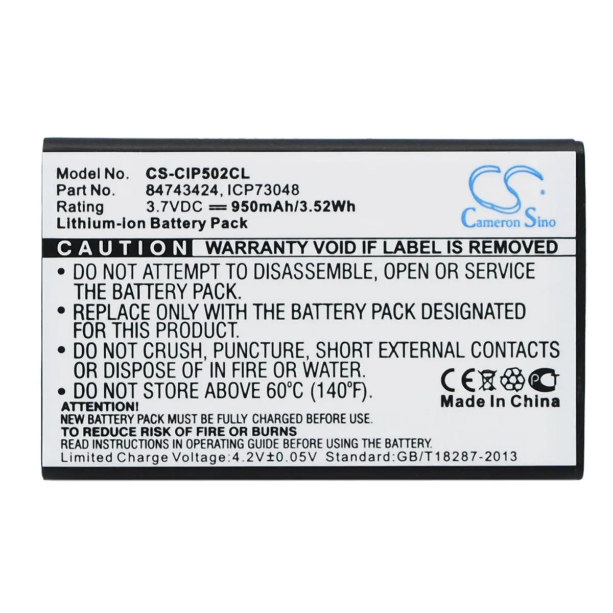 Cameron &amp; Co Cameron &amp; Co DS-CS-CIP502CL 3.7V 950mAh Li-ion battery telephone accessory — product photo