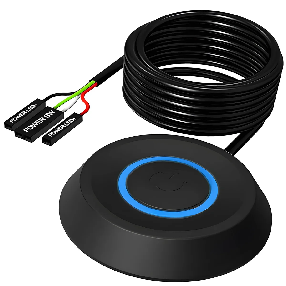 Circular remote power button with blue LED ring and 1.8m cable