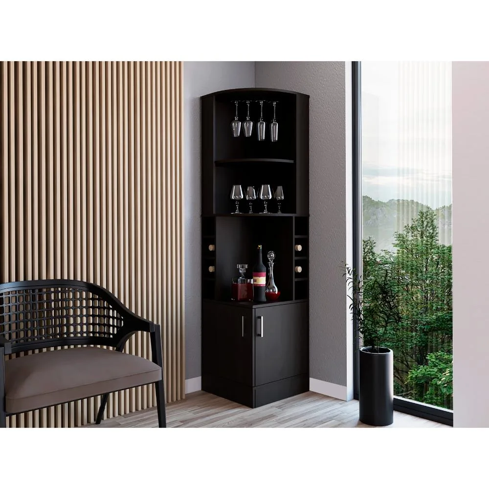 tuphen tuphen Corner Bar Cabinet 71" H Black 12 Wine Glass Rack — product photo
