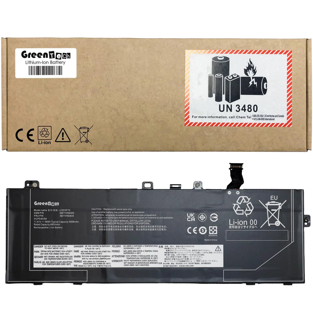 GreenTechLLC GreenTechLLC L23M3P74 58Wh 11.61V 3-cell laptop battery for ThinkPad T14s Gen 6 — product photo