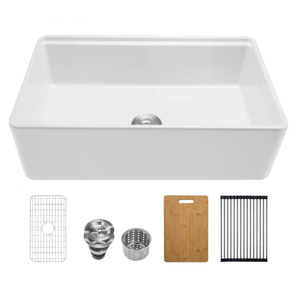 VEVOR VEVOR KS3320W Fireclay Farmhouse Sink White 32.5x20 in — product photo