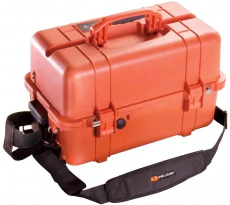 Orange watertight protector case with interior tray system