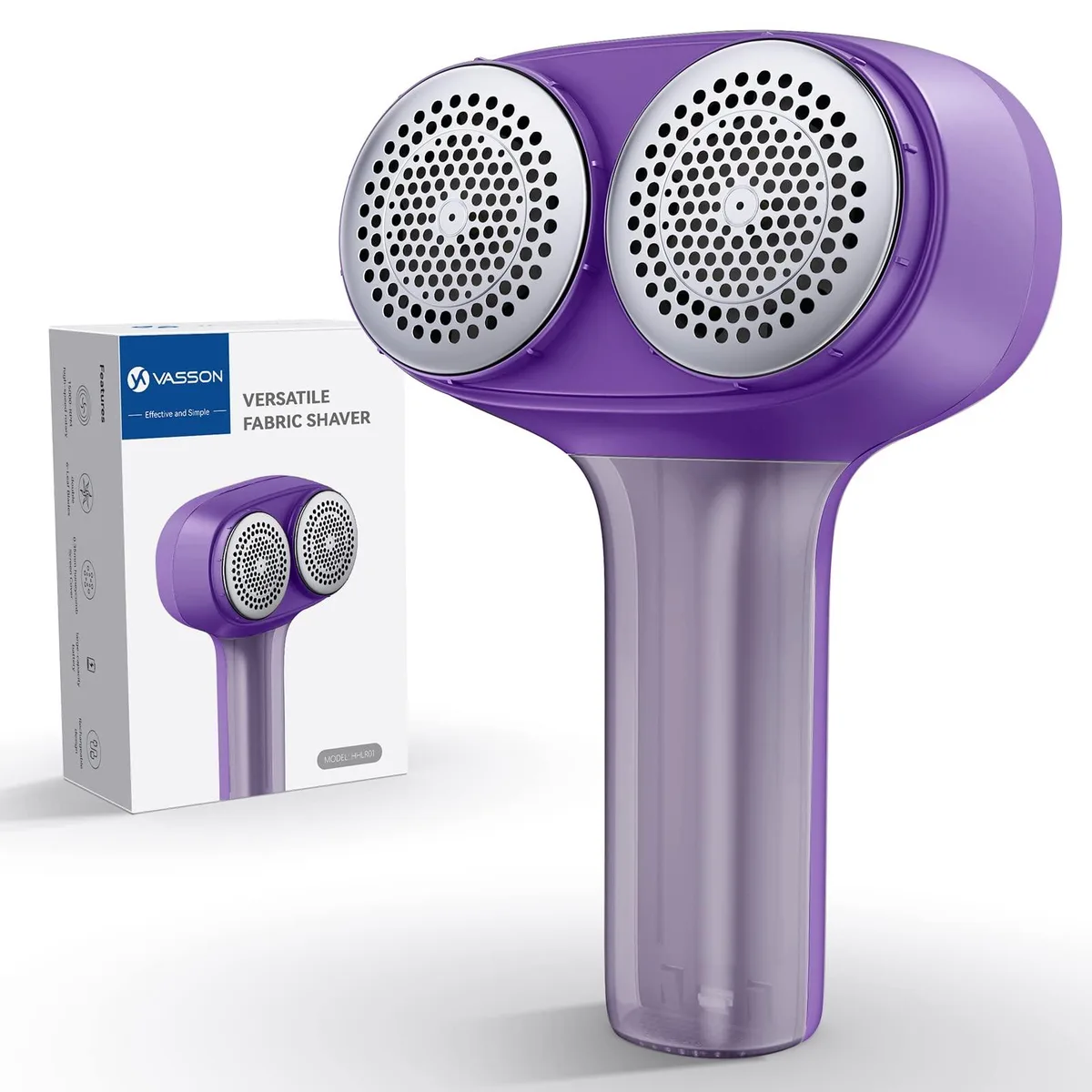 Purple handheld fabric shaver with honeycomb mesh screen and USB-C port