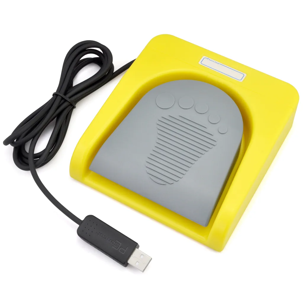Yellow USB foot pedal with single large switch on rectangular base