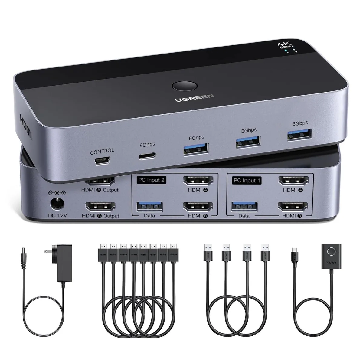 Vszerda Vszerda KVM Switch 2 Monitors 2 Computers 4K@60Hz 4 USB 3.0 Ports — product photo