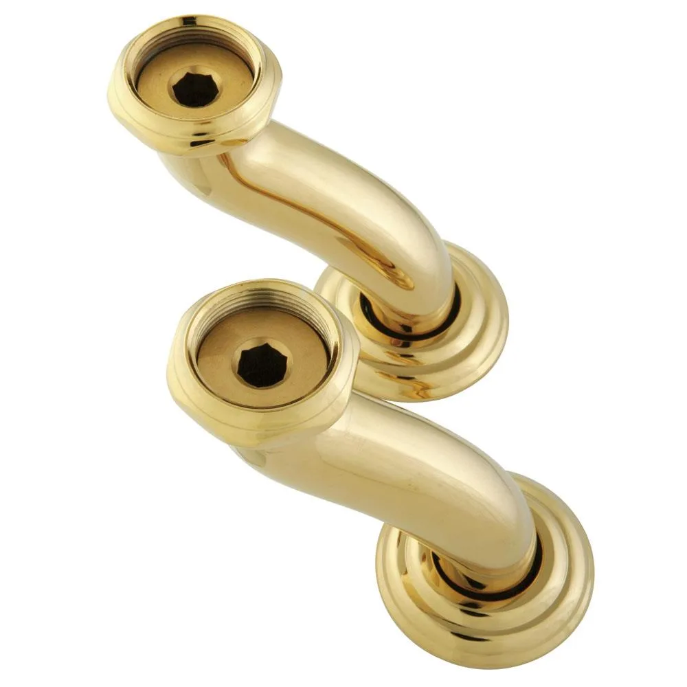 Polished brass S-shaped swing arms for clawfoot tub faucet mounting