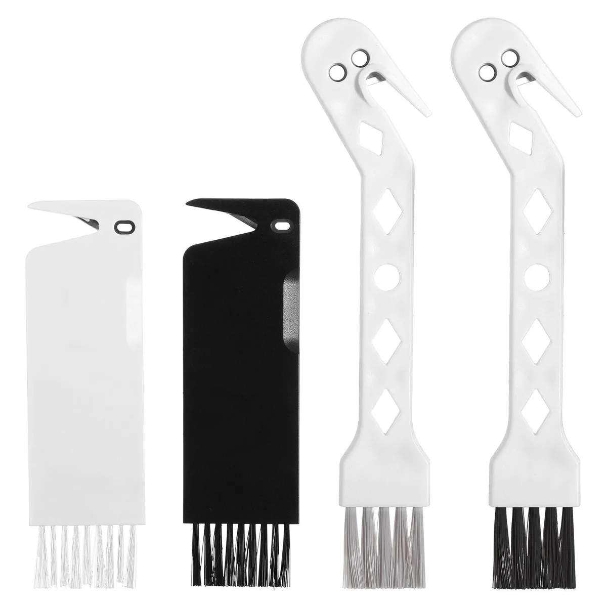 Four handheld vacuum brushes, black and white, two styles, ABS handles, nylon bristles