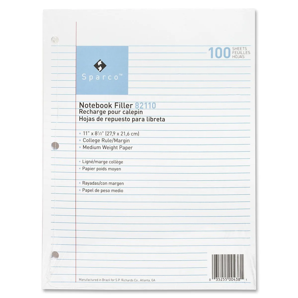 Sparco Products Sparco Products 82110 Notebook Filler Paper 100 Sheets 8.50 x 11 College Ruled — product photo