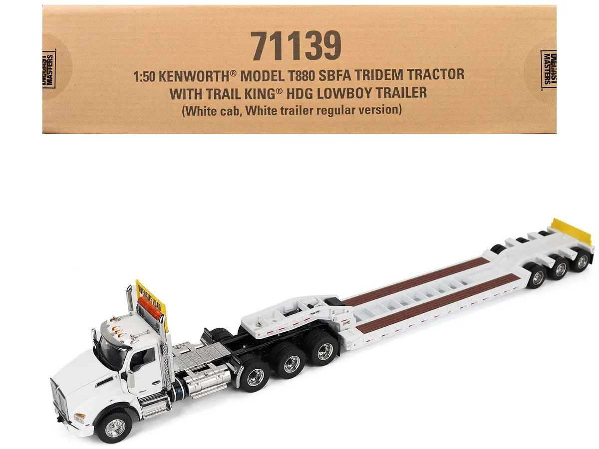 DieCast Masters DieCast Masters Kenworth T880 SBFA Tridem w/Trail King HDG Lowboy 1/50 White — product photo