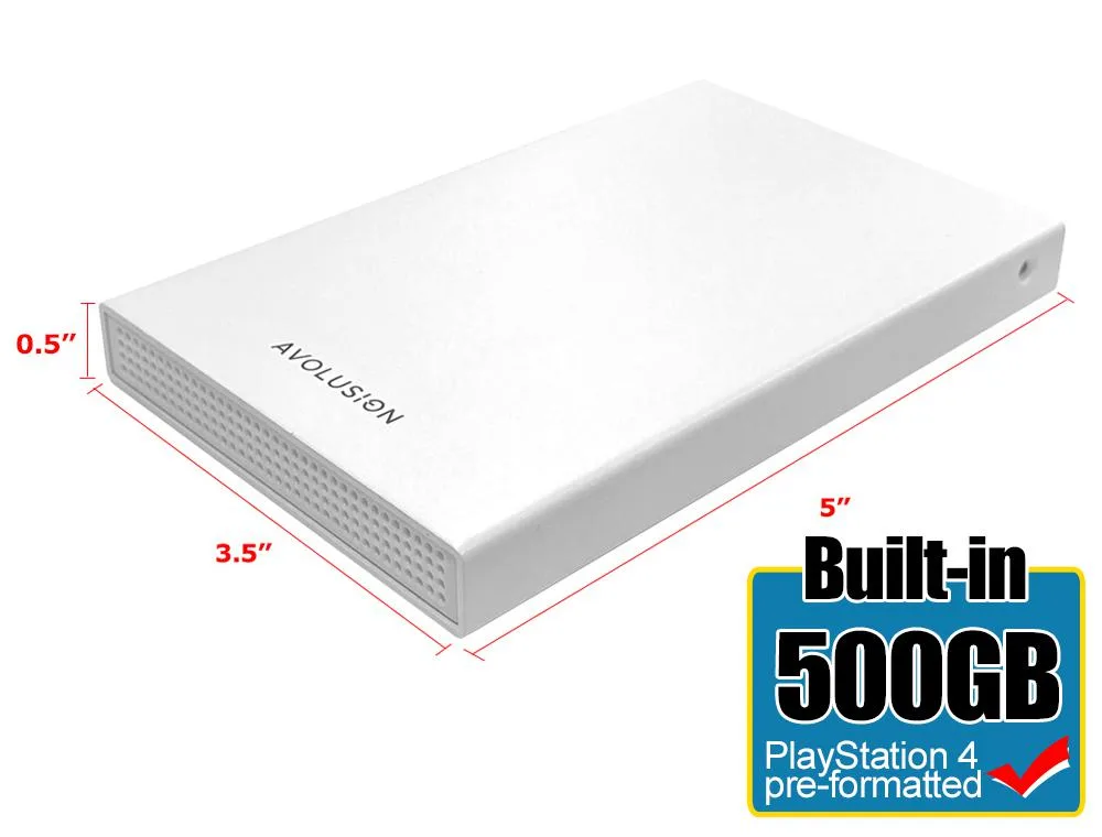 Avolusion Avolusion HD250U3-WH 500GB USB 3.0 portable hard drive PS4 White PS4 Pre-Formatted — product photo