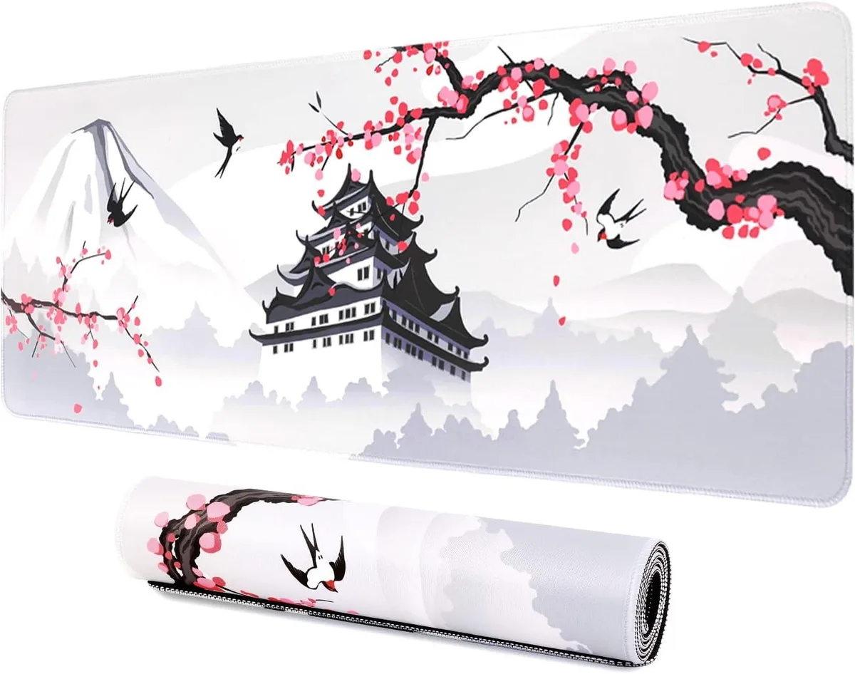 Fanstel Fanstel Japanese Cherry Blossom White Mouse Pad XXL 31.5x11.8inches — product photo