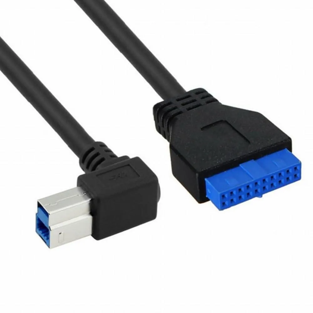 Black 90° left-angled USB 3.0 Type B male to 19-pin header cable, 50cm