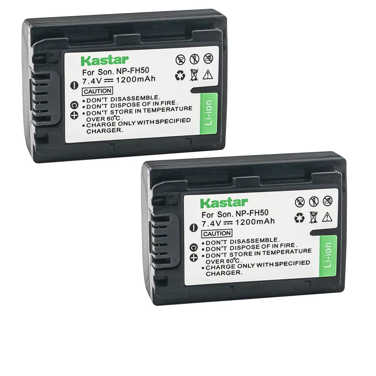 Kastar Kastar NP-FH50 2-Pack 7.4V 1200mAh for Sony HDR-SR50 SR56 SR60 SR62 SR67 SR7 SR70 SR8 SR80 SR82 camera battery — product photo