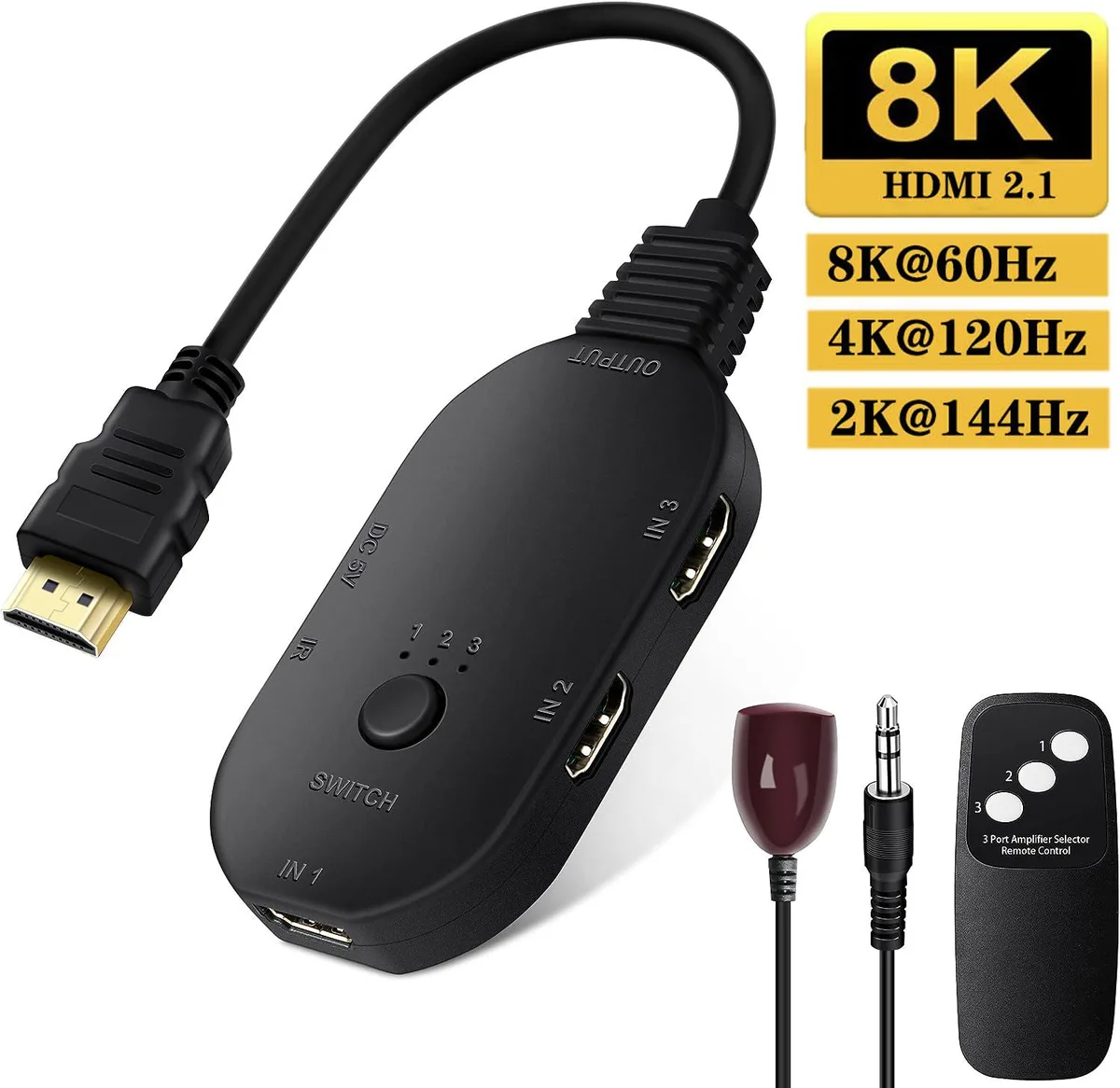 LUOM LUOM HDMI Switch 3 in 1 Out 8K@60Hz 4K@120Hz Black video switch — product photo